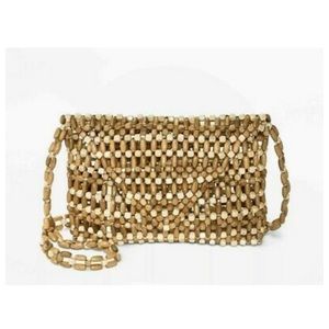 Wooden BeadClutch Thread Handbag Crossbody Strap